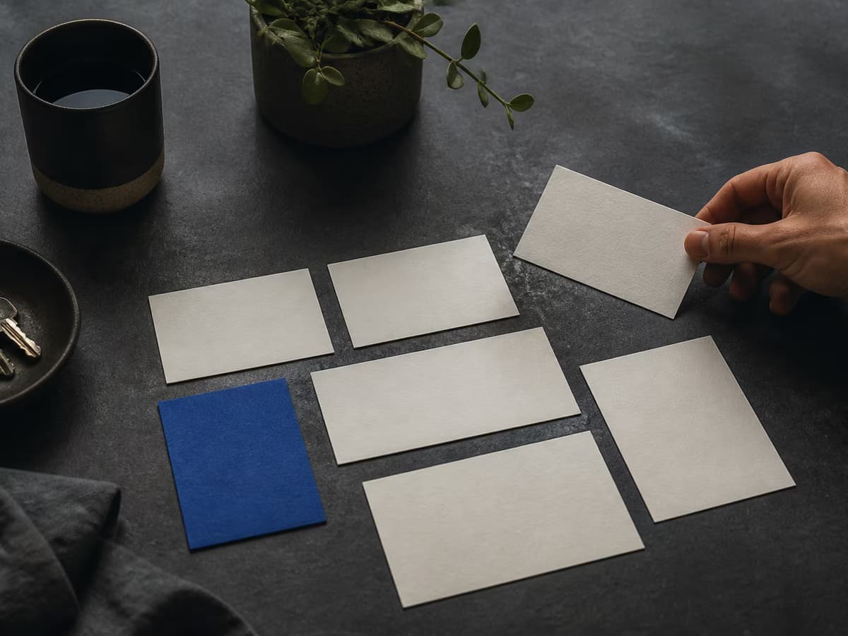 A hand rearranges blank cards into a flexible weekly plan.